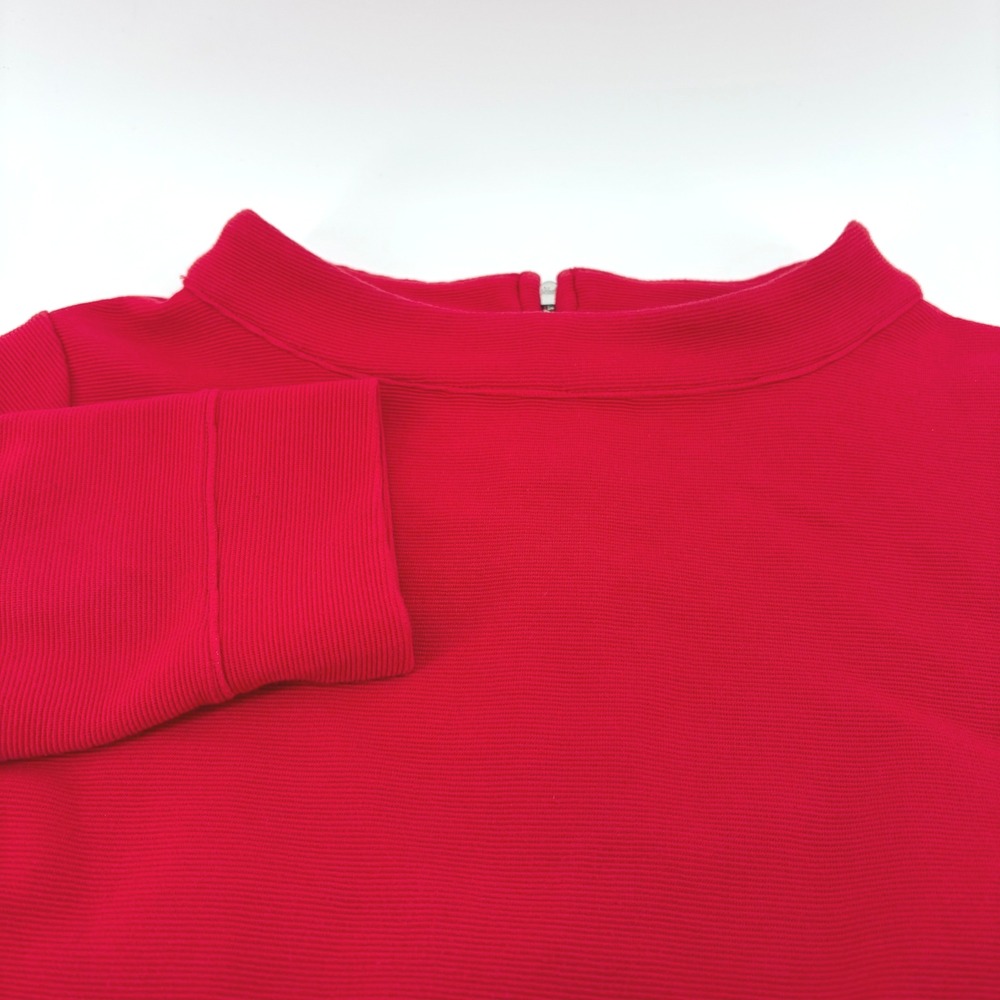 Talbots Womens Top Size S Red 3/4 Sleeve Mock Neck Ribbed Knit Blouse